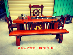 老船木茶桌椅组合特价实木茶台博古架阳台茶艺桌功夫茶几花几_2