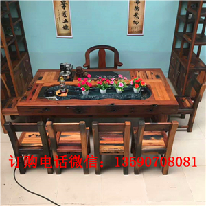老船木茶桌椅组合特价实木茶台博古架阳台茶艺桌功夫茶几花几_4