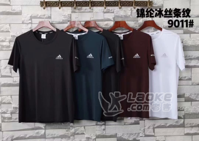 阿迪耐克锦纶冰丝条纹面料短袖五色可选_1